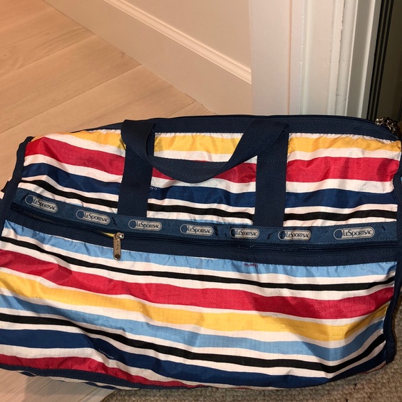 Lesportsac Bags Lesportsac Striped Rainbow Overnight Bag Poshmark